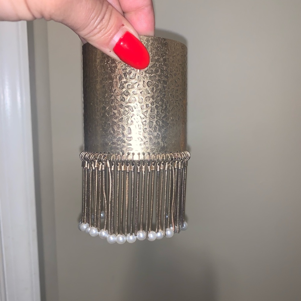 Vintage pearl fringe cuff bracelet
